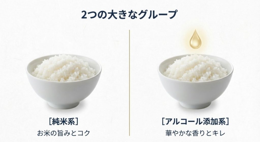 純米酒や吟醸酒の違いと特定名称の定義を示す画像