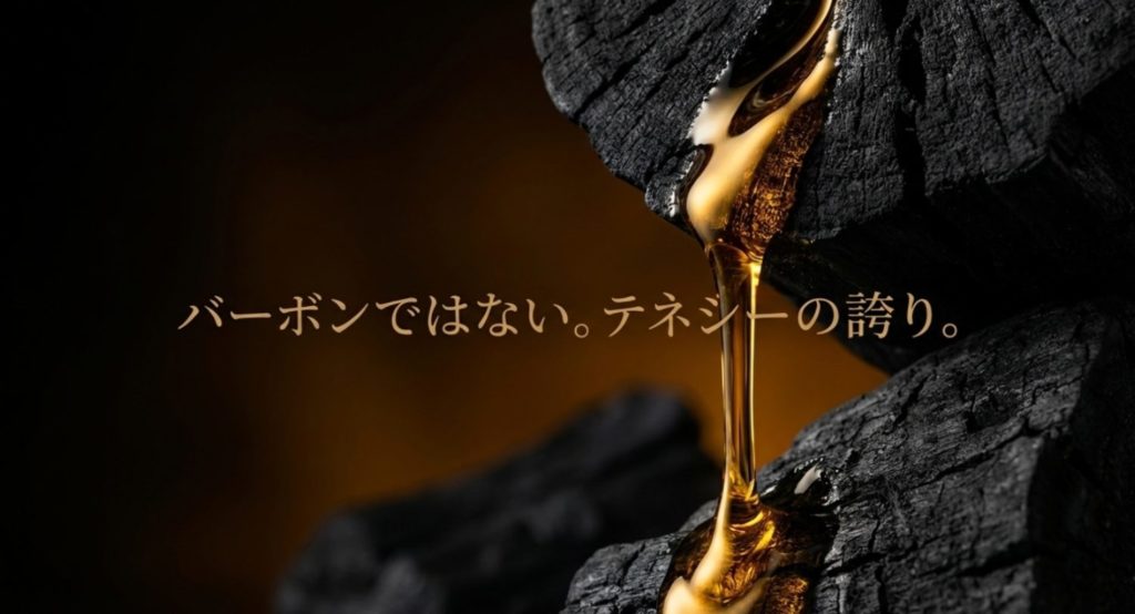 バーボンとの違いとテネシーウイスキー独自の製法を示す画像。