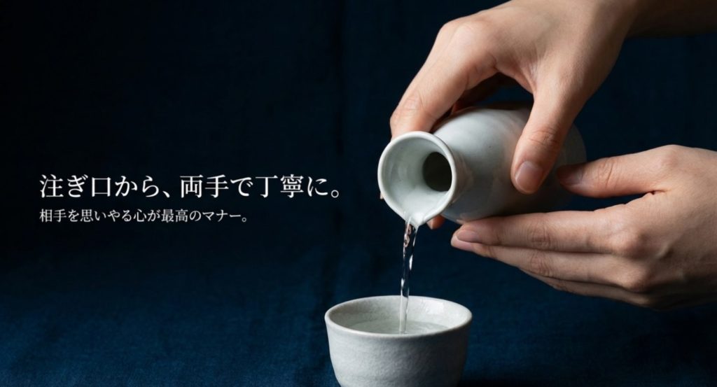 徳利とお酌の作法や注ぎ口に関するマナーを示す画像