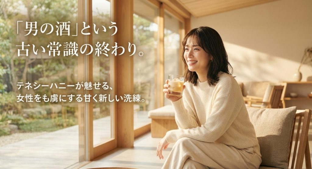 女性が飲む印象とテネシーハニーの意外な高評価を示す画像。