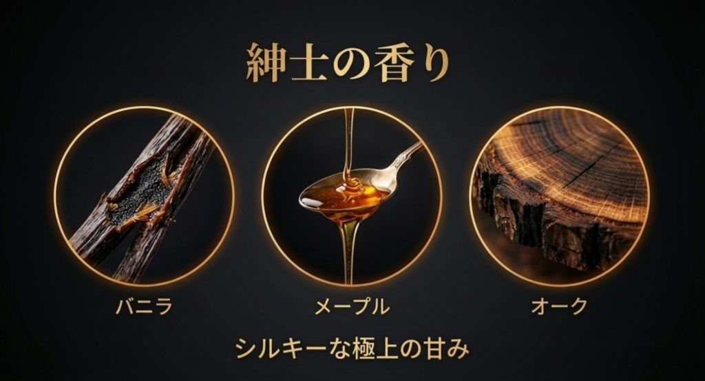 バニラやキャラメルの香りが際立つテイスティングノートを示す画像