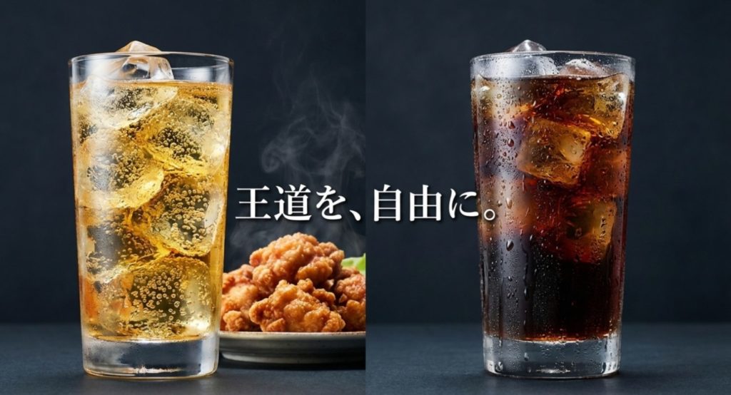 ハイボールやコーラ割りなど定番の飲み方の種類を示す画像。