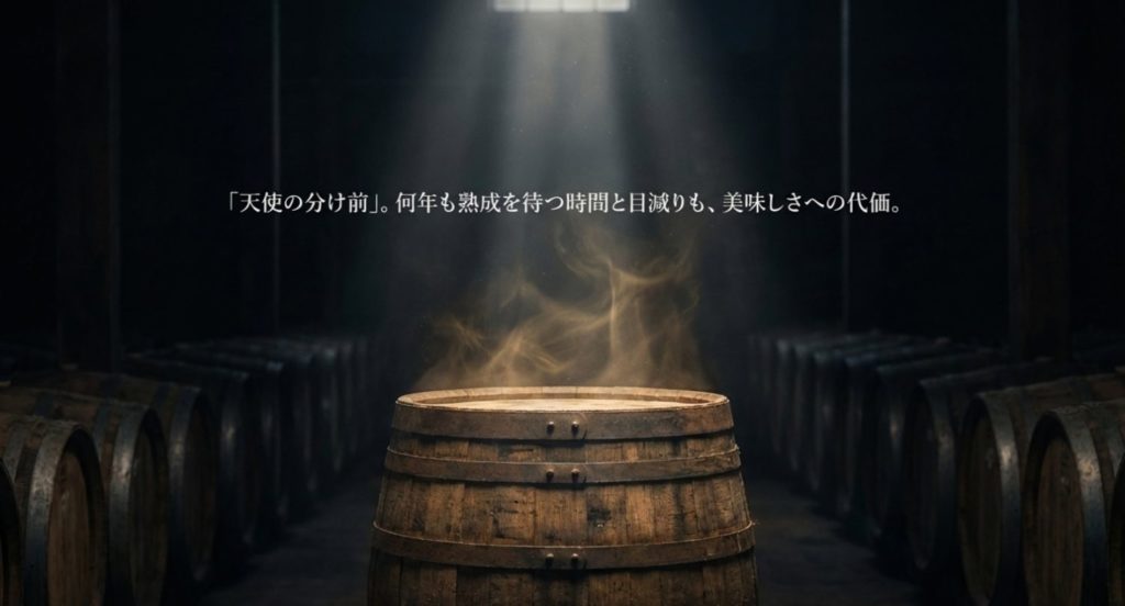 熟成期間中の在庫管理とエンジェルズシェアの影響を示す画像。