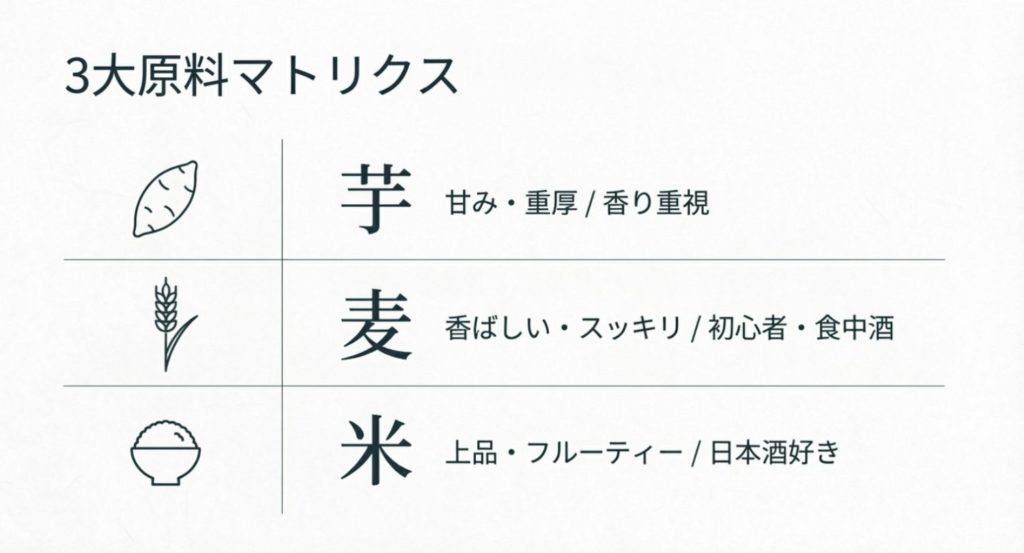 原料別の味わい目安を示す画像
