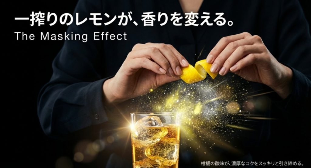 レモンを追加して後味をすっきり引き締めるアレンジ術を示す画像。