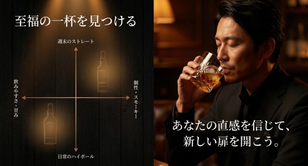 自分に合う最高の一杯を見つけるウイスキーの選び方を示す画像